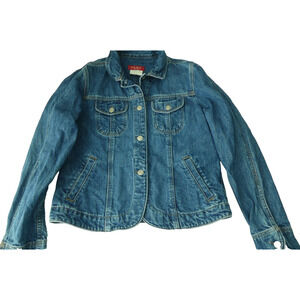 Zena Women's Jean Jacket LARGE Denim Button Up Y2K Cotton Waist